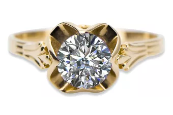 14k żółte złoto Cyrkonia Pierścionek Klasyczny Vintage vrc023y